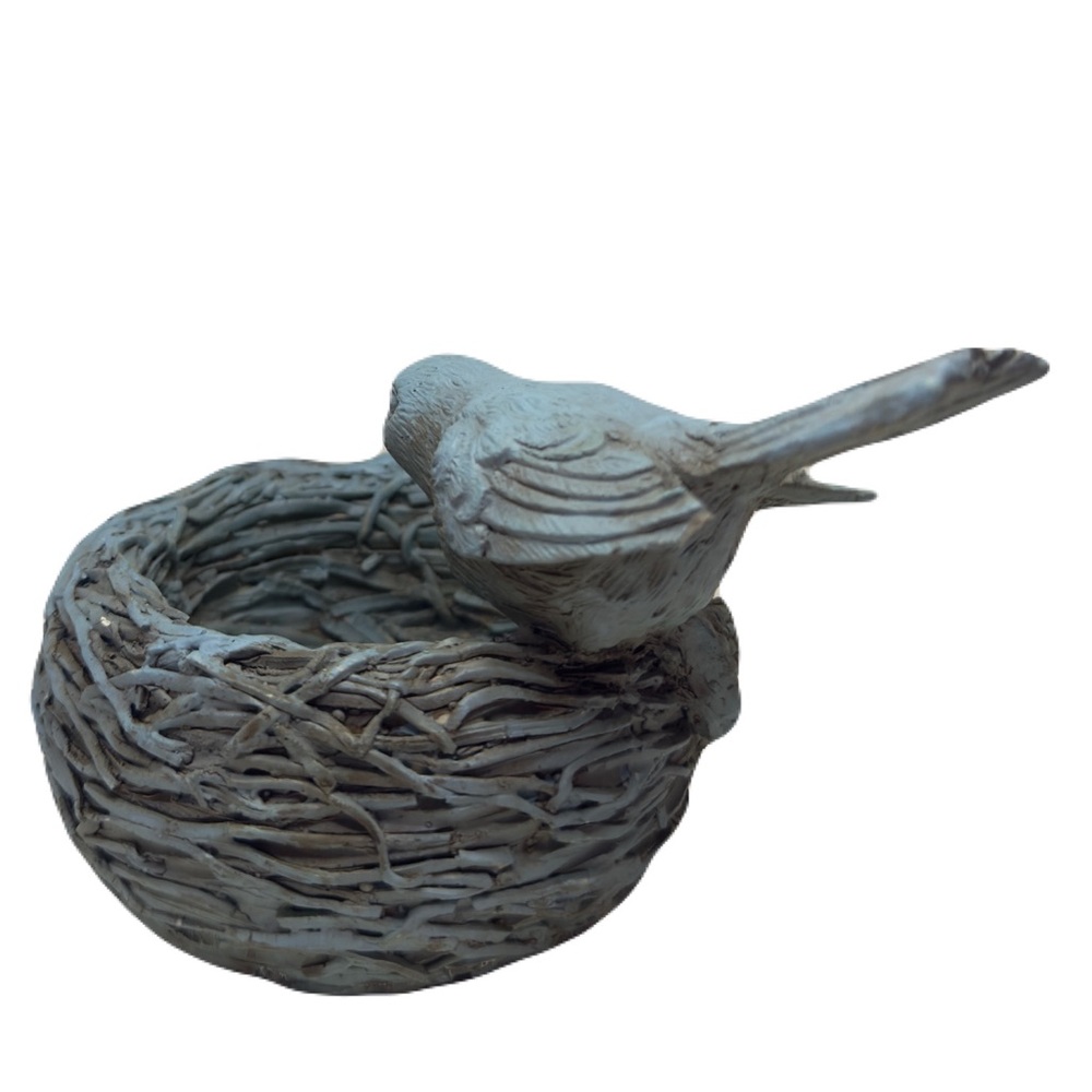 Nesting Bird Dish Trinket Bowl Aqua Rustic Sculpture Figurine 6” Vintage Art - Picture 4 of 16